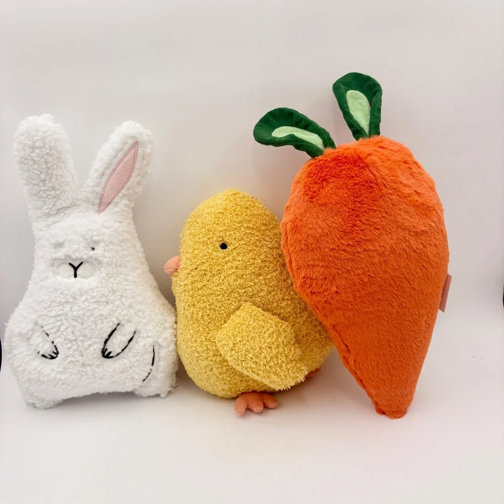 Easter Plush Set Bunny Chick Carrot White Yellow Orange Spring Decor 3 Piece